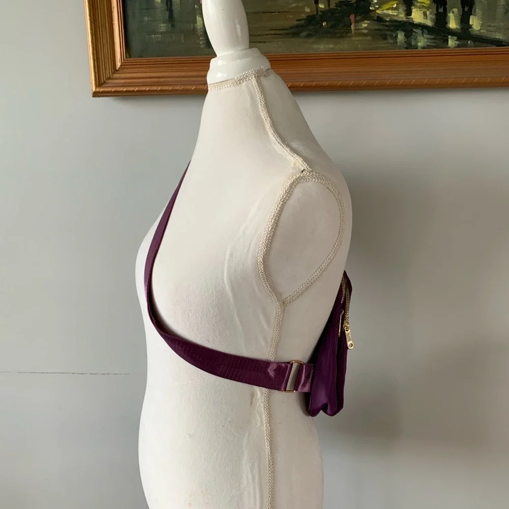 Diamond Quilted Purple Crossbody Sling Bag with Earbud Access - Picture 6 of 10